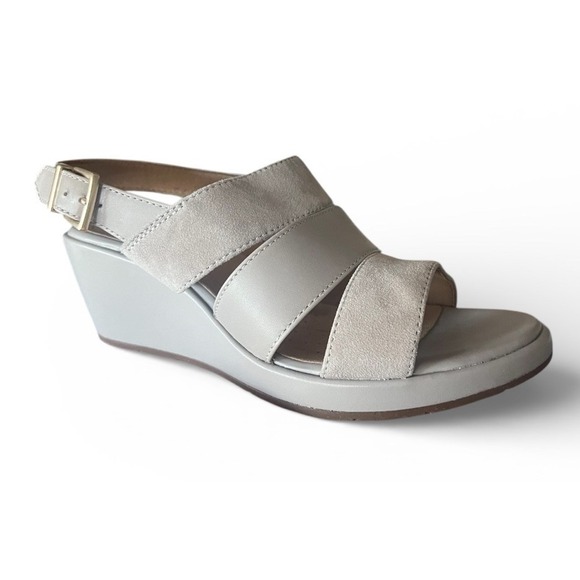 Clarks Shoes - Clarks Un Plaza Go Combi Stone‎ Leather Wedge Sandal Sz 7